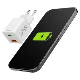 Hama Schnellladegerät 1x USB-C 1x USB-A Mini-Ladegerät PD 30 W Weiß