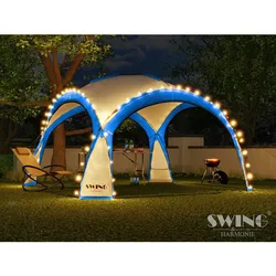 Swing&Harmonie® LED Event Pavillon XXL DomeShelter 450cm Garten inkl. Solarmodul Designer Gartenzelt Camping Partyzelt mit Beleuchtung - blau