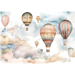 WallArena - Vlies Fototapete Kinderzimmer 368x254 cm Luftballons Wolken Himmel Aquarell - Fototapeten Tapeten für Kinder Kindertapete Kinderzimmertapete - Vliestapete Wandtapete Tapete 3D Effekt