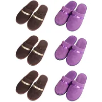 Tianmao 6 Paar Damen Slipper Hotelslipper Frottierslipper Herren Hausschuhe mit Geschlossenen Zehen Universalgröße 28.5*11cm Korallenvlies Gästepantoffeln, 3 Braun Lila, Einheitsgröße - Einheitsgröße