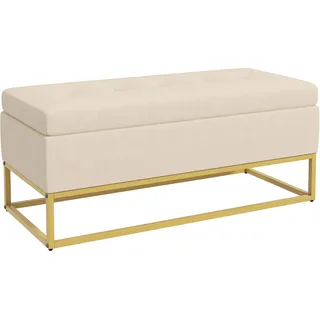 Homcom Sitzbank mit Stauraum, Polsterbank mit Samtoptik, Bettbank, Truhenbank mit Stahlbeine für Wohnzimmer, Schlafzimmer, Beige, 110 x 44 x 49 cm Esszimmer, Bänke, Sitzbänke