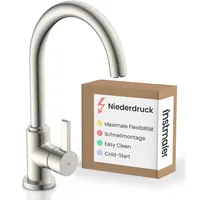instmaier Leona | Niederdruck Küchenarmatur 360° schwenkbar | Edelstahl | Wasserhahn Küche | Spültischarmatur mit hohem Auslauf | Armatur Spüle | Einhebelmischer | Mischbatterie
