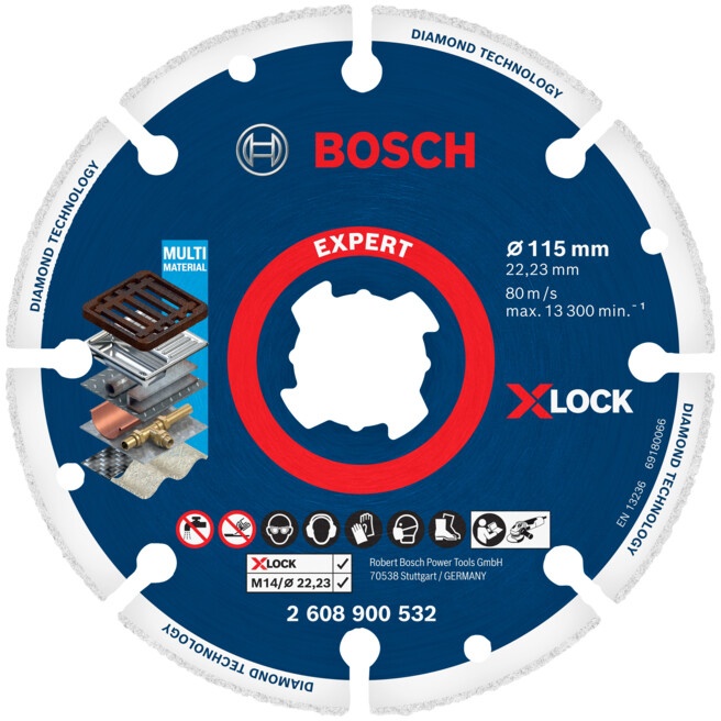 Bosch EXPERT Diamond Metal Wheel X-LOCK Trennscheibe 115 x 22,23mm für Winkelschleifer mit X-LOCK und mit Spannmutter