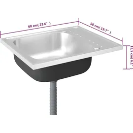 vidaXL Spüle rechts Edelstahl silber Handbetätigung 600 x 500 mm