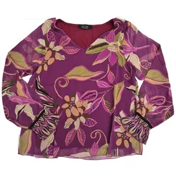 Aniston SELECTED Damen Sommer-Bluse mit Blätter Print Langarm-Bluse Chiffon 49610110 Lila/Bunt - 40