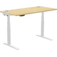 Fellowes Levado elektrisch höhenverstellbarer Schreibtisch ahorn rechteckig, C-Fuß-Gestell silber