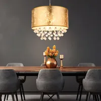 GLOBO Hängelampe gold LED Pendellampe Esstischleuchte Kristall Wohnzimmerlampe, Textil,