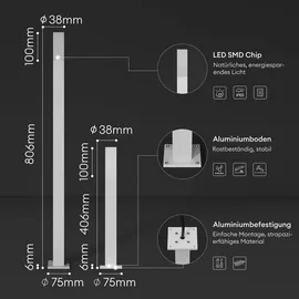 doporro Wegeleuchte Aluminium 38 cm x 80,6 cm x 3,8 cm 3W IP65 sandweiß