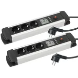 revolt Verbrauchszähler: 2er-Set 3-Fach-Alu-Steckdosenleiste m. Stromverbrauchszähler & Display (Stromkosten-Messer, Steckerleiste)