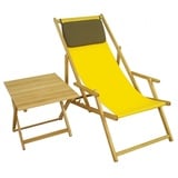 Erst-Holz Strandstuhl gelb Gartenliege Strandliege Deckchair Tisch Kissen Liegestuhl Holz hell 10-302NTKD