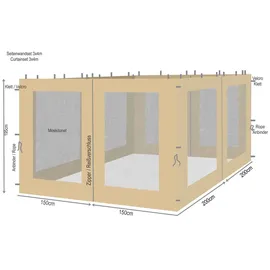 Quick Star 4 Seitenteile mit Moskitonetz für Blätter Pavillon 3x4m Seitenwand Sand