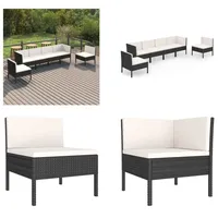 vidaXL 6 tlg. Garten Lounge Set mit Auflagen Poly Rattan Schwarz - Garten-Sofagarnitur - Garten-Sofagarnituren - Gartensofa-Set - Gartensofa-Sets - Schwarz