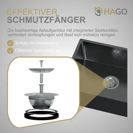 Hago Edelstahl 50 x 40 mm Einbauspüle Anthrazit Handbetätigung 500 x 400 mm