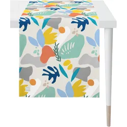 Tischläufer APELT "3979 Outdoor, Sommerdeko, Sommer", bunt (weiß, bunt), B:48cm L:140cm, Polyacryl, Tischdecken, Digitaldruck, mit Fleckschutz