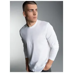T-Shirt TRIGEMA "TRIGEMA Langarmshirt aus 100% Baumwolle", Herren, Gr. M, weiß, 100% Baumwolle, Basic, Langarm, Shirts