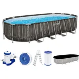 BESTWAY Power Steel Frame Pool oval Set 732 x 366 x 132 cm inkl. Filterpumpe