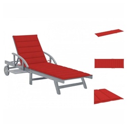 vidaXL Wellnessliege Gartenliege Sonnenliege Rollliege Relaxliege mit roter Auflage Akazie grau