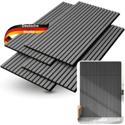 DELUKE® 3D Akustikpaneele 4er Set - Holz Optik Paneele | Akustik Wandpaneele Akustikplatten für Wand Wohnzimmer Flur Küche Lamellenwand Eiche Grau