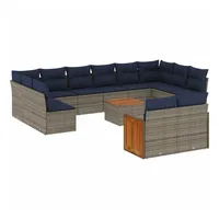 vidaXL Gartensofa-Set mit Kissen, grau, Polyrattan