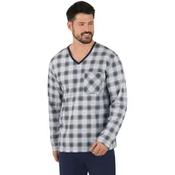 Pyjama TRIGEMA "TRIGEMA Langarm Schlafshirt mit klassischem Karo-Muster", Herren, Gr. XXL, blau (navy), 100% Baumwolle, casual, Homewear-Sets