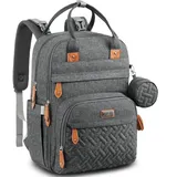 BabbleRoo Wickeltaschen-Rucksack, multifunktional, wasserdicht, Reise-Rucksack mit Wickelunterlage und Kinderwagengurten und Schnulleretui, Unisex und stilvoll (dunkelgrau) - L