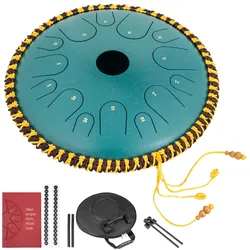 VEVOR Zungentrommel aus Stahl, Hang Drum Instrument 14 Töne, Hang Drum Instrument 36 cm, Percussioninstrument Pistolenfarbe mit Reisetasche, Musikbuch, Schlägel, Mineralgrün Tank Drum Chakra Drum
