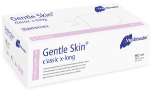 Meditrade Gentle Skin® classic x-long Untersuchungshandschuh, Einmalhandschuh aus Latex - Puderfrei, unsteril, extralanger Schaft, 1 Packung = 100 Stück, Größe S