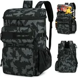 Outplea Taktischer Kühlrucksack, 30L Isoliert und Auslaufsicher Rucksack Kühler für 30 Dosen, Tragbare Weiche Thermo Picknicktasche für Tagesausflüge Camping Strand Picknick, Schwarze Tarnung