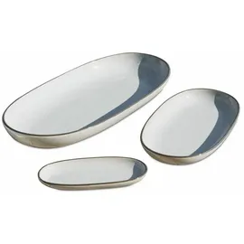 Loberon Servierplatte 3er Set Biarré, Verschiedene Größen, handgetöpfert, mediterraner Charakter, Geschirr, Tischdekoration, Tischaccessoires, Steinzeug, grau