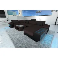 Sofa Dreams Wohnlandschaft Stoffsofa Couch Bellagio U Form Stoff Polster Sofa, mit LED, wahlweise mit Bettfunktion als Schlafsofa, Designersofa braun|schwarz