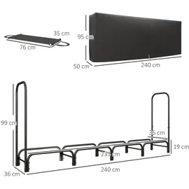 Outsunny Kaminholzregal 240 x 36 x 99 cm Brennholzregal mit Tragetasche aus Segeltuch, 600D Oxford Wasserabweisende Abdeckung,