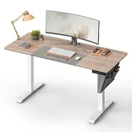 Songmics elektrisch höhenverstellbarer Schreibtisch greige rechteckig, C-Fuß-Gestell weiß 140,0 x 60,0 cm