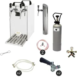 Zapfanlage, Bierzapfanlage - Kontakt 40 2-leitig Trockenkühler, Durchlaufkühler 50 L/h, inkl. Schanksäule, Zapfkopf:Flach,Zapfkopf 2:Dreikant