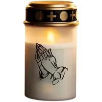 ZICOM LED Grablicht Grabkerze weiß-Gold mit Batterien, Batteriefach 2xLR14, 3V, mit Flackereffekt, Lange Leuchtdauer, wetterfest, Grabbeleuchtung, Friedhof, ØxH 6,5x12 cm