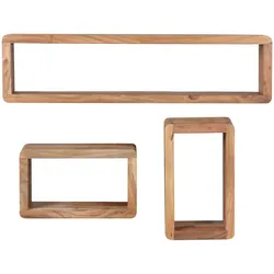 KADIMA DESIGN Design Wandregal 3er Set BOHA Massiv Holzregale Akazie Landhausstil, Rustikales Wandregal-Set Holz, Hängeregal Viereckig Echtholz, Wand-Regale,