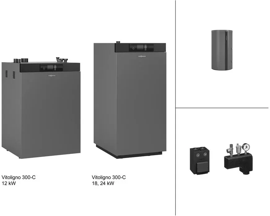 Viessmann Paket Vitoligno 300-C Pelletkessel, 24kW Saugsystem mit Partikelabscheider Z025169