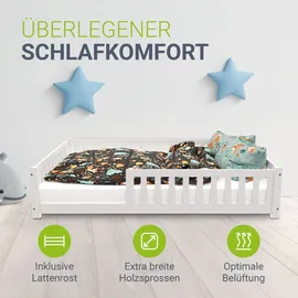 Juskys Kinderbett Naya 140 x 200 cm Kiefer massiv weiß