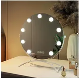 EMKE Kosmetikspiegel 1 Plus 1 Hollywood Spiegel mit Beleuchtung 7 x Vergrößerungsspiegel (Sternenlicht Serie), 3 Lichtfarben,Dimmbar,7 x Vergrößerungsspiegel,360° Drehbar weiß Ø 40 cm