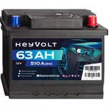 HeyVolt Autobatterie 12V 63Ah 510A/EN Starterbatterie ersetzt 55Ah 60Ah