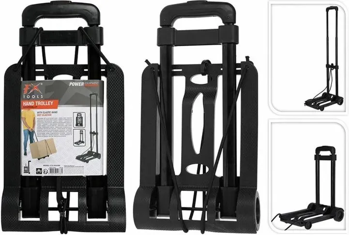Klappbarer und leichter Handwagen mit sicherem Elastikband und ausziehbarem Griff (43x23x95 cm, schwarz)