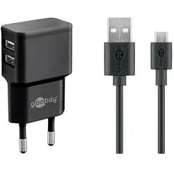 goobay Ladekabel mit Adapter 2 x USB A, Steckdose 1.0 m