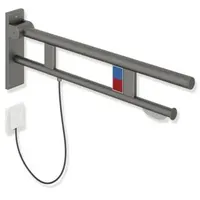 Hewi System 900 Stützklappgriff Duo, Design B, mit Spülauslösung/Funktionstaste, 850mm - dunkelgrau perlglimmer tiefmatt,