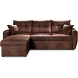 bestmobilier Astoria - 4-sitzer Ecksofa beidseitig montierbar - mit Schlaffunktion und Bettkasten - Industrieller Stil Braun