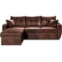 bestmobilier Astoria - 4-sitzer Ecksofa beidseitig montierbar - mit Schlaffunktion und Bettkasten - Industrieller Stil Braun