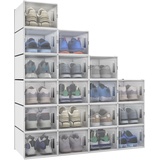 YITAHOME Schuhboxen, 18er Set, Schuhkarton stapelbar stabil, Aufbewahrungsboxen für Schuhe mit transparent Tür und Belüftungslöchern, für Schuhe bis Größe 44, stapelbare schuhbox Weiß