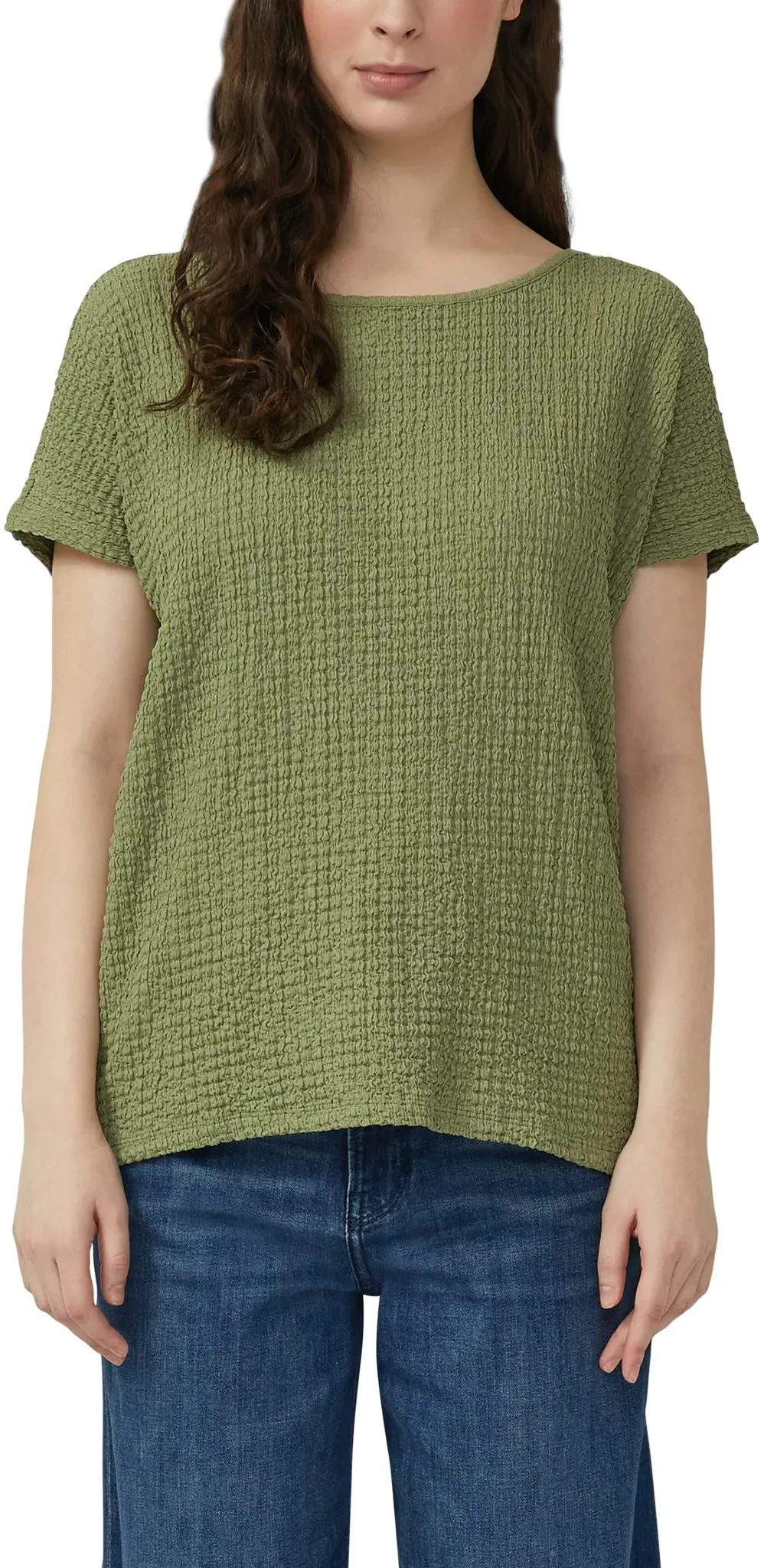T-Shirt S.OLIVER, Damen, Gr. 46, summer khaki, Strick, Obermaterial: 96% Polyester, 4% Elasthan, Strukturmuster, relaxed fit normal, U-Boot-Ausschnitt, Shirts T-Shirt, mit Struktur Muster