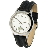 Elegante Herren Funkuhr (deutsches Funkwerk) Armbanduhr Lederarmband  964.6013