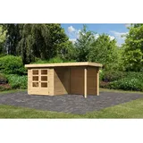 Karibu Gartenhaus Askola 2 mit Anbaudach,naturbelassen,2,1 x 217 cm Schleppdach und Rückwand