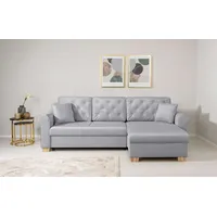 Ecksofa HOME AFFAIRE "MORVILLE Recamiere wahlweise links oder rechts montierbar, Federkern" Sofas Gr. B/H/T: 266 cm x 92 cm x 161 cm, Luxus-Microfaser weich, Recamiere beidseitig montierbar, PU-Schaum, weiß (silver) L-Form, incl. Schlaffunktion und großem Bettkasten, Zierkissen