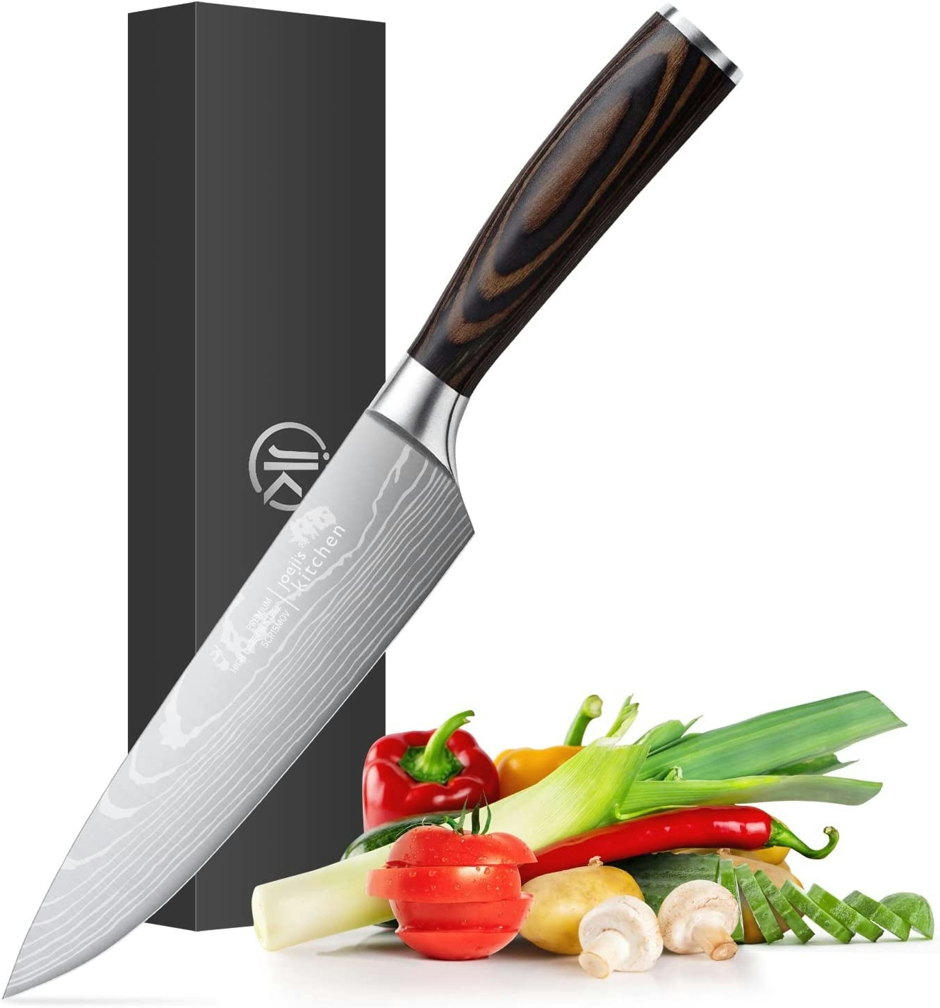 Joejis Kochmesser Profi Messer scharf aus rostfreiem Edelstahl mit ergonomischem Pakkaholzgriff als scharfes Küchenmesser scharf oder Fleischmesser